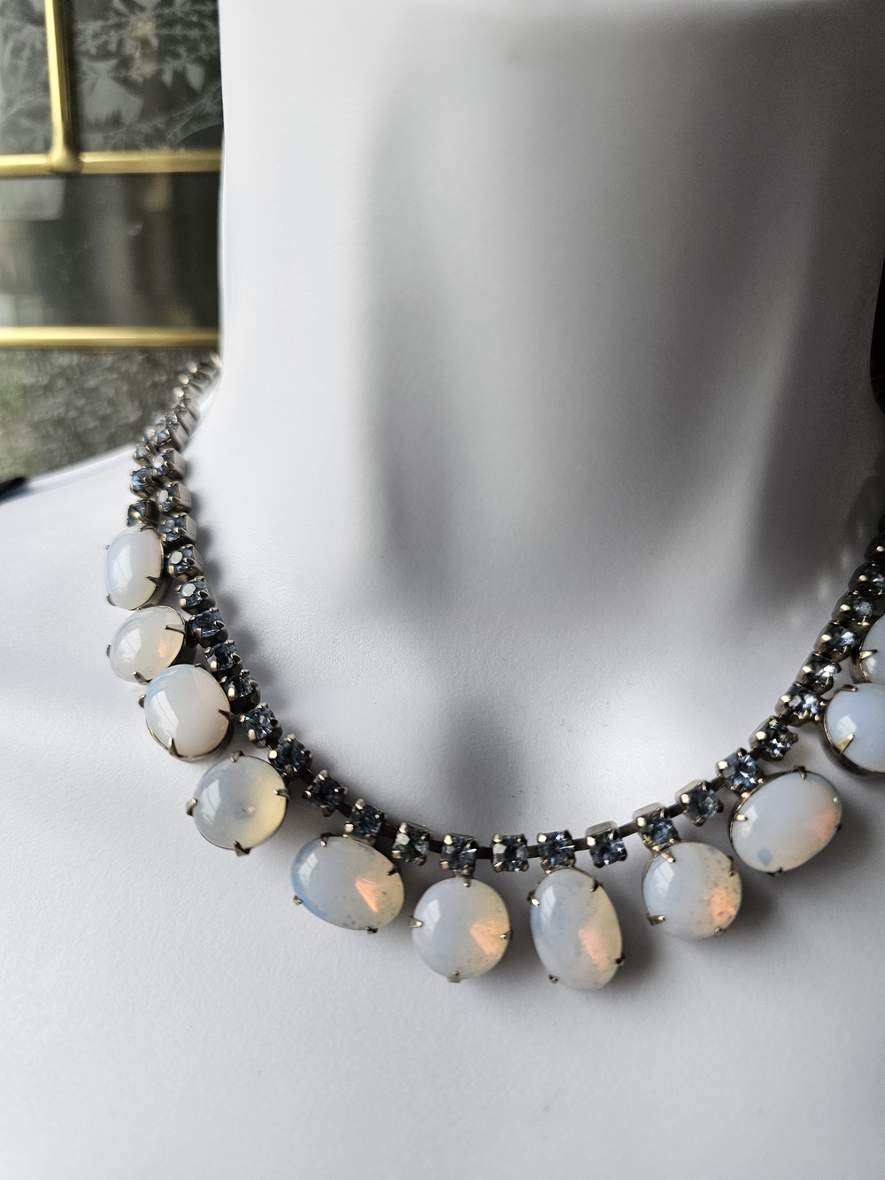 Opalescent Stone Statement Necklace in White